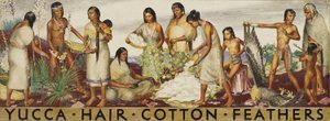 Yucca, Hair, Cotton, Feathers (duvar çalışması) by Unidentified