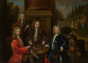 Elihu Yale, İkinci Devonshire Dükü ve Lord James Cavendish ile masada oturuyor by Unknown