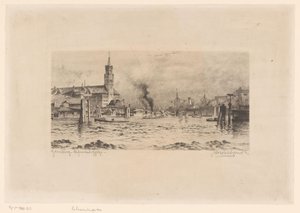 Hamburg'da Kehrwiederspitze ve bir kilisenin görünümü by Unknown