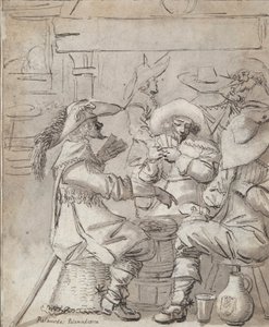 Erkek Oyun Kağıtları (rekto); Daimi Adam Sigara İçen Inn Interior (verso) by Unknown