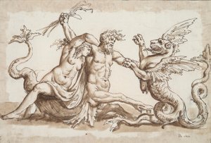 Nereid ve Triton Bir Grifonla Dövüşüyor by Unknown