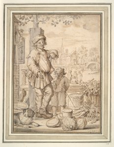 Köylü Adam ve Çocuk Pazarda by Unknown