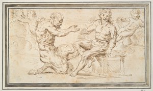 Putti ile Oturan Satyr ve Genç Adam by Unknown