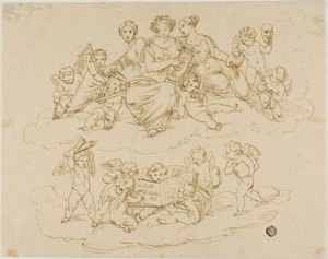Putti ile Üç İlham Perisi (Urania, Terpsichore ve Thalia) by Unknown