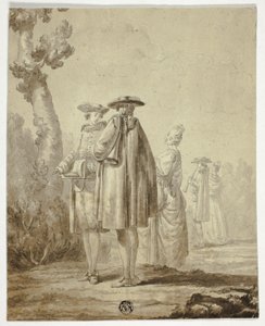 Dış Mekanda Üç Müzisyen ve İki Bayan by Unknown