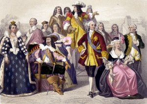 1610-1774. Marie de Medici, Louis XIII, Louis XV, Marie Antoinette ve Louis XVI. 19. yüzyılın gravürü. by Unknown artist