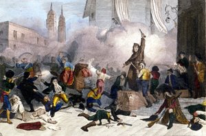 2/05/1808: Fransa'nın İspanya'yı ele geçirmesine karşı Madrid ayaklanması. 19. yüzyıl gravürü by Unknown artist