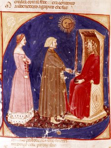2. cennet: Dante ve Beatrice, Cennetin 1. cennetinde Roma İmparatoru Justinian ile karşı karşıya. Dante Alighieri