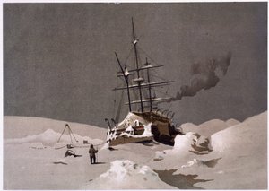 Buza yakalanmış bir tekne - Dr. Edward Moos, Marcus Nard & Co, Londra tarafından “Kutup denizinin kıyıları, bir Arktik keşif anlatımı” by Unknown artist