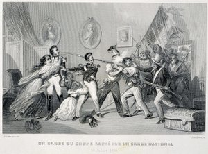 Bir koruma, bir ulusal muhafız tarafından kurtarılıyor (29 Temmuz 1830) - “Fasttes de Gardes nationales de France” by Unknown artist