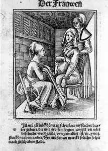 Doğum. Konrad Merkel'in “Hamile kadınlar ve ebeler Rosengarten”den sonra Xylografisi, Hagenau by Unknown artist