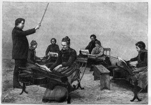 Genç kızlar tarafından yürütülen bir monokord konseri. “” Doğada Gravür. Bilim dergisi ve sanat ve endüstriye uygulamaları. by Unknown artist