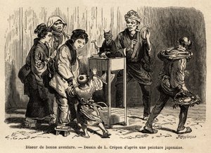 Edo (şimdi Tokyo) sokaklarında bir falcı. 1863-1864