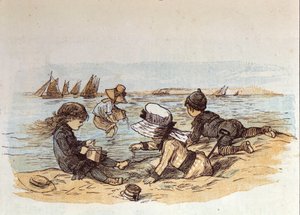 Suyun kenarında kumun üzerinde oynayan bir grup çocuk. 1881 by Unknown artist