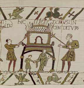 Normanlar tarafından bir ev yakıldı, Bayeux Goblen (keten üzerine yün işlemesi) by Unknown artist