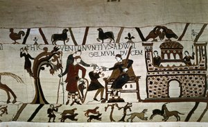 Duke Guillaume için bir haberci (1027 - 1087) - Kraliçe Mathilde Nakış olarak bilinen Bayeux halısı by Unknown artist