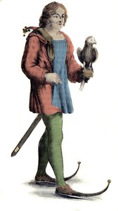 Tay için ayakkabı giyen orta yaşlı bir adam. by Unknown artist