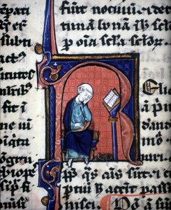 Aristoteles'in bir el yazmasından alınmış, bilge bir adamı temsil eden minyatür bir "R" harfi by Unknown artist