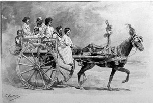 Geleneksel bir Sicilya arabası. 19. yüzyıl gravürü by Unknown artist