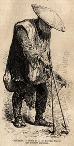 Yürüyen bir bez, uzun çubuklar kullanarak sepetine koyduğu paçavraları bir toptancıya satmadan önce alır. 1863-1864