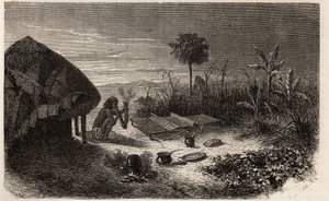 Zambeze Nehri kıyısında bir dokumacı ve dokumacısı. Dr. Livingstone