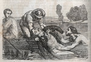 Kaza ilacı - boğulan insanlara verilecek en etkili rahatlamada - boğulan bir adamı sudan çıkarmak için, bunu mümkün olduğunca rahat yapmalısınız - “La Sante Universelle - Guide Medical des Families” 1852