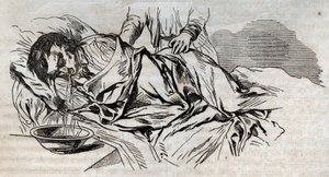 Kaza ilacı - boğulan insanlara verilecek en etkili rahatlama - yan taraftaki ceviz bezleri ve içtiği suyu kustu - “La Sante Universelle - Guide Medical des Familles” 1852