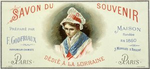 “F. Godfriaux - Maison tarafından 1850 yılında kurulan Soap du hatıra”nın reklam etiketi. Kromolitografi 19. yüzyıl. by Unknown artist