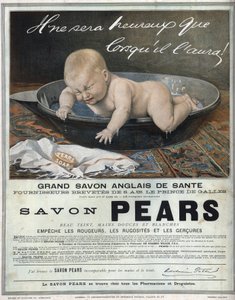 İngiliz sabunu “” Pears”” için harika İngiliz sağlık sabunu için 1889 reklamı. Banyodaki bir bebek bir kapris yapar (ağlar) ve sabunu yakalamaya çalışır. by Unknown artist