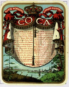 Koka reklamı (kokainden elde edilen ürün): “”Peru Balzamik Hijyenik Exilir COCA””, 19. yüzyıl kromolitografisi. by Unknown artist