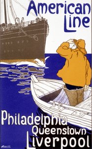 American Line “Philadelphia - Queenstown - Liverpool” için reklam afişi, “Resimli Pankart”, Brüksel by Unknown artist
