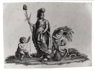 1802 yılında İtalya Cumhuriyeti olan İtalya'da Fransız modeli üzerinde 27/06/1797 tarihinde Napolyon Bonapart tarafından oluşturulan Cisalpin Cumhuriyeti (Cisalpina) alegorisi. Fransız Cumhuriyeti'nin sembolleri temsil edilmektedir. Gravür Museo de by Unknown artist