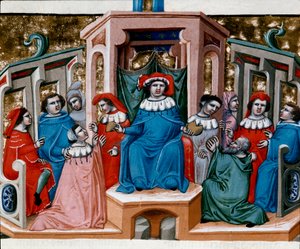 Justinian Yasasından (Codex Justinianus) alınan Minyatür Yasasının alegorisi, Bizans İmparatoru I. Justinianus (483-565) altında yayınlanan bir yasa ve kurumlar koleksiyonu by Unknown artist