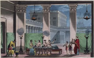 Antik Yunanistan - Triclinium - Evrendeki Tüm Halkların “” Gümrük ve Geleneklerinden gravür. Yani, hükümetin, yasaların, milislerin, en eski zamanlardan günümüze kadar tüm ulusların dininin tarihi "1856 by Unknown artist