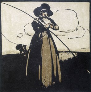 Olta balıkçılığı: Kancasını hazırlayan kadın - takvim by Unknown artist
