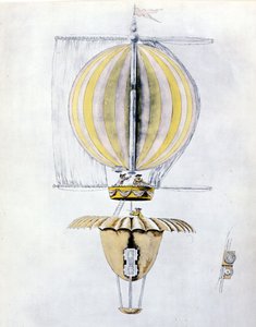 Koni paraşütlü bir yelkenli zeplin balonunun anonim çizimi. by Unknown artist