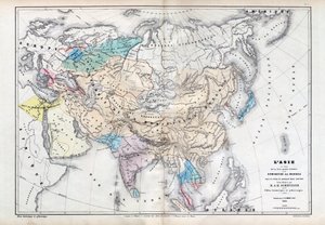Qubilai (Kubilai Khan) (1260-1294) yönetimi altında Moğol egemenliğinin en geniş olduğu dönemde Asya - M J-H Schnitzler tarafından hazırlanan Harita, Tarihsel ve Pitoresk Atlas 1857 by Unknown artist