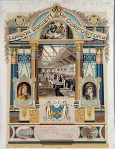 Londra Klavistler Derneği tarafından verilen clavist (baskı operatörü) imza sertifikası. Johannes Gutenberg ve Willima Caxton