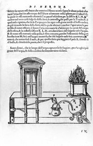 Bir tapınağın kapılarını açmak ve kapatmak için İskenderiyeli Heron (Yaşlılar) (1. yüzyıl) tarafından tasarlanan otomatik mekanizma. Balıkçıl, Spiritalia by Unknown artist