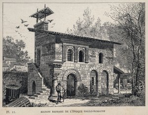 Gallo Roma döneminin Barbar Evi (Gallo-Roma) - (Barbar Evi Gallo Roma dönemi) 1889 gravürü "1889 Evrensel Sergisinde insan yerleşiminin tarihi, Bay Charles GARNIER tarafından - Librairie centrale des beaux-arts Paris 1889 by Unknown artist