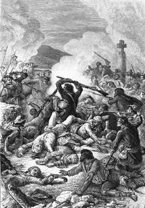 Comte de Vaux liderliğindeki Fransız ordusu ile Pasquale Paoli'nin korsikalı birlikleri arasında Korsika'da Ponte Novu Savaşı, 9 Mayıs 1769. 19. yüzyıl (gravür) by Unknown artist