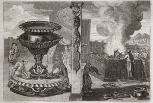 Royaumont İncili, Eski Ahit: Parfüm Sunağı. İki sunak figürü, parfümlerden biri ve yakmalık sunulardan biri. 1811