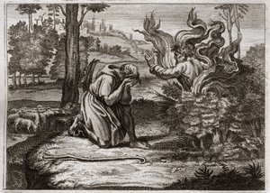 Royaumont İncili, Eski Ahit: Burning Bush. Tanrı, yanan bir çalının ortasından Musa ile konuşur. 1811