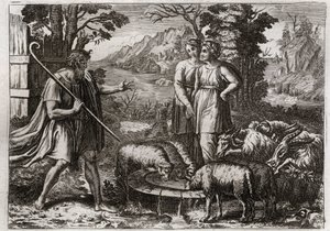 Royaumont İncili, Eski Ahit: Rachel ve Leah. Yakup amcası Laban
