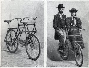 Bisiklet, bisikletli ve bisikletsiz “Punnett Cycle” imalatından iki koltuğa sahiptir. “” La Nature” da gravür by Unknown artist