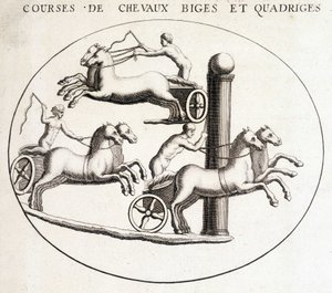 Biges ve quadriges at yarışları. 19. yüzyıl gravürü. by Unknown artist