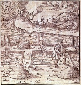 Bitüm geri kazanımı. 15. yüzyılın Georg Bauer “” Agricola De Re Metalica”” kitabı. İncil. Milano Bilim Müzesi'nden. by Unknown artist