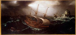 Tempete Anonim tablosundaki tekneler. 17. yüzyıl Paris, deniz müzesi by Unknown artist
