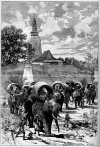 Kamboçya: Lady Penh (Phnom Penh, Phnom Penh) dağının önünde Fransız himayesinin av kervanı “” The Illustrious World” n°1312, 20 Mayıs by Unknown artist