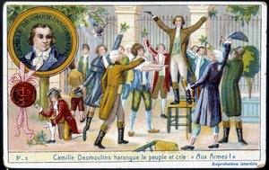 Camille Desmoulins halka nutuk çekti ve "" Silahlarla! “” - kromo., 19. yüzyılın sonlarında by Unknown artist